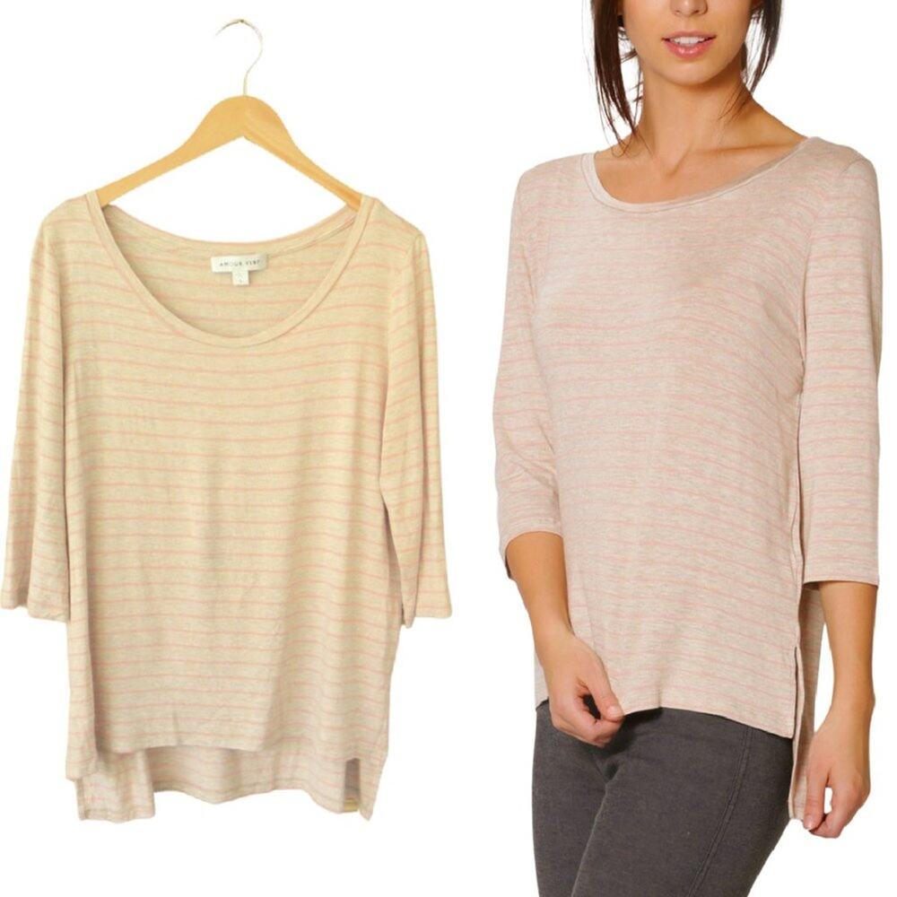 Amour Vert Leonie Striped Top Blush Oatmeal 3/4 Sleeve